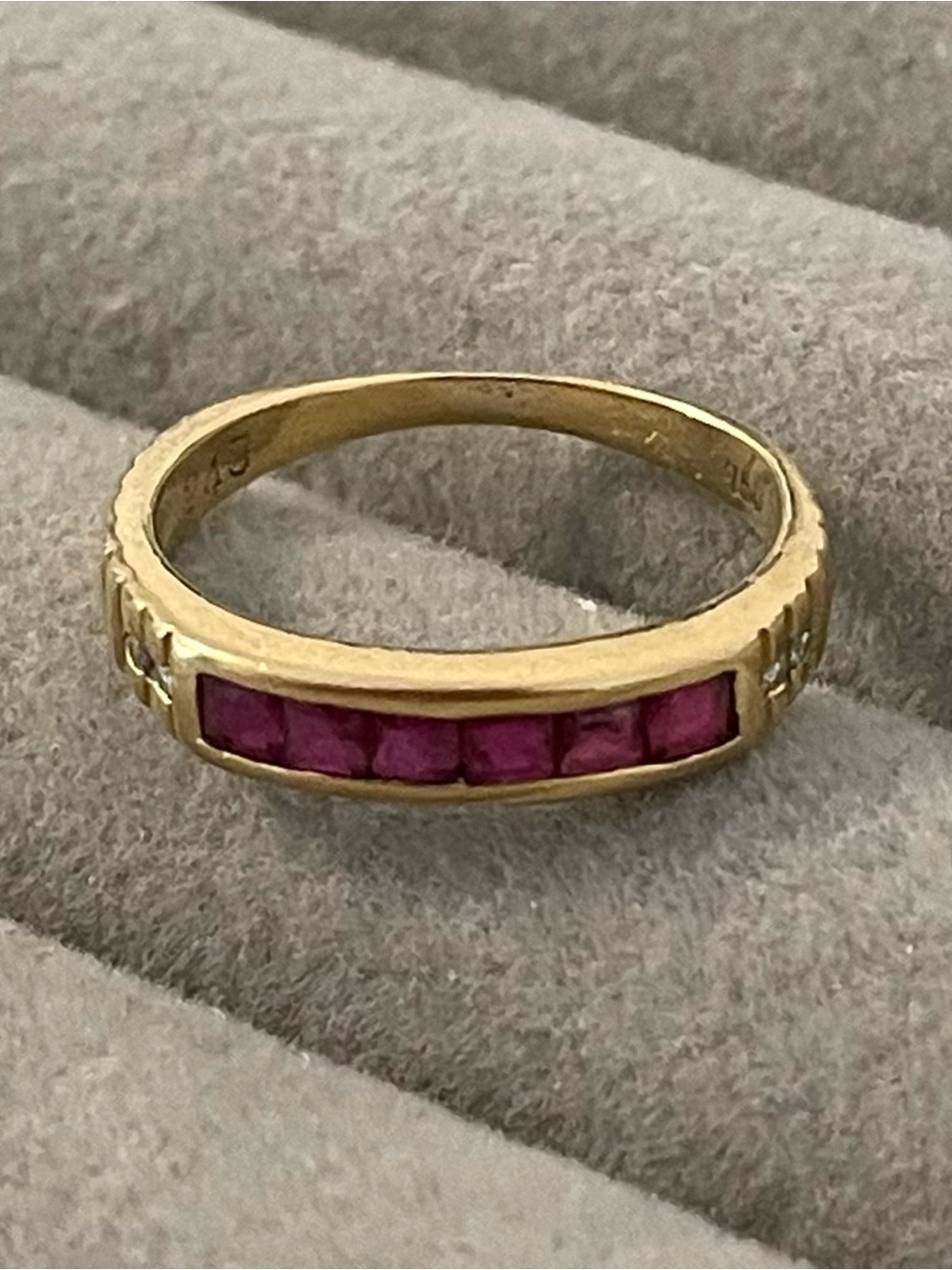 18k Gold Ruby Channel-Set Stackable Ring with diamond accents size 4.5 - Picture 6 of 12
